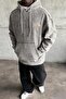 Men's Fleece-Lined Embroidery Detailed Dark Gray Washed Hooded Sweatshirt Mz0406 - 3