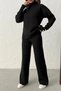 Women's black blouse and pants set with cuff detail - two-piece knit outfit - 2