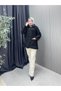 Teddyy Fabric Fur Double Pocket Buttoned Jacket Black Color - 3