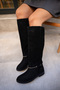 Steve Black Genuine Leather Suede Women's Boots with Removable Gold Accessories - 3