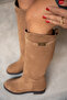 Hunt Mink Genuine Leather Suede Women's Detachable Buckle Detailed Boots - 6