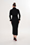 Stylish Black Brooched Strap Midi Dress & Black Bolero Jacket with Feathered Collar and Cuffs Two-Piece Set - 4