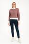 Women's Crew Neck Ribbed and Striped Detail Crop Knitwear Short Sweater