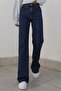 Mika Navy Stretch Fabric Super High-Waist Relaxed Jeans Palazzo Pants