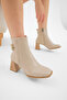 Women's Beige Tpu Sole Double Buckle Zippered Heeled Boots - 2