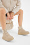 Women's Beige Leather Thick Poly Sole Rubber High-Top Lace-Up Casual Boots - 3