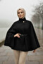 Black Gold Detailed Cashmere Cape Poncho 6100-Tes - 2