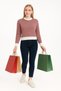 Women's Crew Neck Ribbed and Striped Detail Crop Knitwear Short Sweater - 4