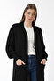 Women's Black Long Pocketed Oversized Model Knitwear Cardigan - 2
