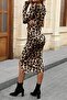 Long Sleeve Crew Neck Midi Length Slit Modal Dress - Leopard - 3