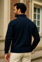 Men's Winter Navy Blue Oversized Zippered Sweatshirt - 5