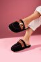 Puffita Black Gold Buckle Belted Silent Sole House Slippers with Saddle Detail - 3