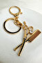 Hairdresser Themed Single Stone Detail Scissors Comb Bag Accessory Keychain - 2