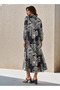 Printed Shirt Women Dress with Collar - 3