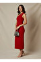 One Shoulder Midi Bodycon Dress with Rivet Detail - 2