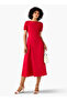 A-Line Midi Cotton Dress with Puff Sleeves - 2