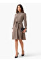 Abstract Print Mini Dress with High Neck and Tie-Up Belt - 2