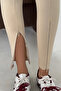 Zippered Legs Corded Fabric Tights Cream - 4