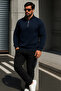 Men's Trend Oversized Navy Blue Zippered Sweatshirt - 4