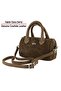 Light Brown Genuine Cowhide Suede Zippered Small Size Daily Shoulder Bag with Hanging Inner Pocket - 5