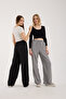 Linen Fabric High Waist Striped Elastic and String Lace-Up Waist Detailed Trousers - 7
