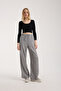 Linen Fabric High Waist Striped Elastic and String Lace-Up Waist Detailed Trousers - 4