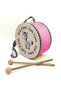 Printed Leather Children's Drum with Donkey Braces Written - Pink 17cm |   Pink Drum |   Dg-Esek_Sipasi_Yazili