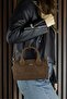 Light Brown Genuine Cowhide Suede Zippered Small Size Daily Shoulder Bag with Hanging Inner Pocket - 2