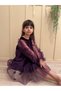 Purple Hem Ruffled Long Ruffle Tulle Sleeve Velvet Fabric Girls Kids Baby Girl Dress - 7