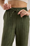 Linen Fabric High Waist Striped Elastic and String Lace-Up Waist Detailed Trousers - 6
