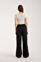 Linen Fabric High Waist Striped Elastic and String Lace-Up Waist Detailed Trousers - 5