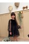 Black Hem Ruffle Long Ruffle Tulle Sleeve Velvet Fabric Girls Kids Baby Girl Dress - 3