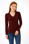 Stretchy V-Neck Burgundy Women's Sweater 25K0778K1