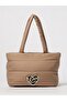 Women's Logo Leather Zippered Daily Use Black Shoulder Bag