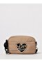 Women's Metal Logo Zipper Closure Leather Short Handle Beige Shoulder Bag
