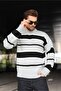 Gray Striped Crew Neck Knitwear Men's Sweater E7455 - 5