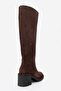 Fros Brown Suede Genuine Leather Women's Thick Heeled Boots - 5