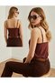 Women's Chocolate-Colored Lace Adjustable String Strap Sandy Fabric Tank Top Blouse - 4