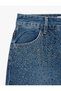 A-Line Denim Mini Skirt with Stone Detail - 7