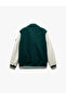Slim Fit College Printed Cashmere Bomber Jacket with Snap Button Detail - 4