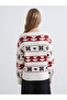 Xside Ecru Crew Neck Patterned Women's Knitwear Sweater - 4