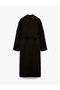 Long Sleeve Belted Pocketed Double-Breasted Long Cashmere Coat - 4