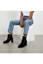 Black Suede Genuine Leather Women's Square Toe Thick Heeled Boots with Elastic on Two Sides - 4