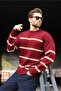 Burgundy Striped Knitwear Men's Sweater E7457 - 5