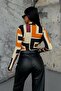 Women's Orange Long Block Patterned Body with Finger Detail - 4