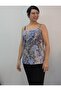 Blue Black Cream Floral Patterned Rope Strap Combed Cotton T-Shirt - 5