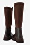 Women's Flat Zippered Stretch Boots Brown Skin - 4