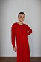 25015 Women's V Pattern Knitted Premium Anti-Pilling Knitwear Long Dress Red - 4