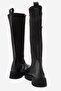Women's Double Zipper Stretch Boots Black Skin - 5