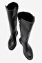 Women's Flat Zippered Stretch Boots Black Skin - 5